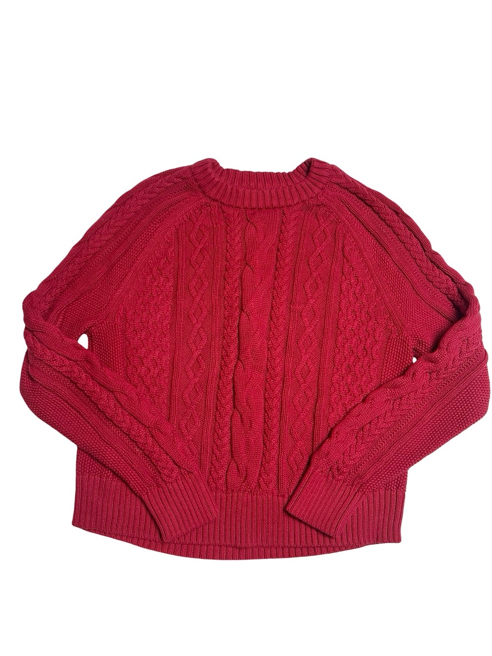 Gap Red Cable Knit 100% Cotton Crewneck Sweater Medium Chunky Fall Winter